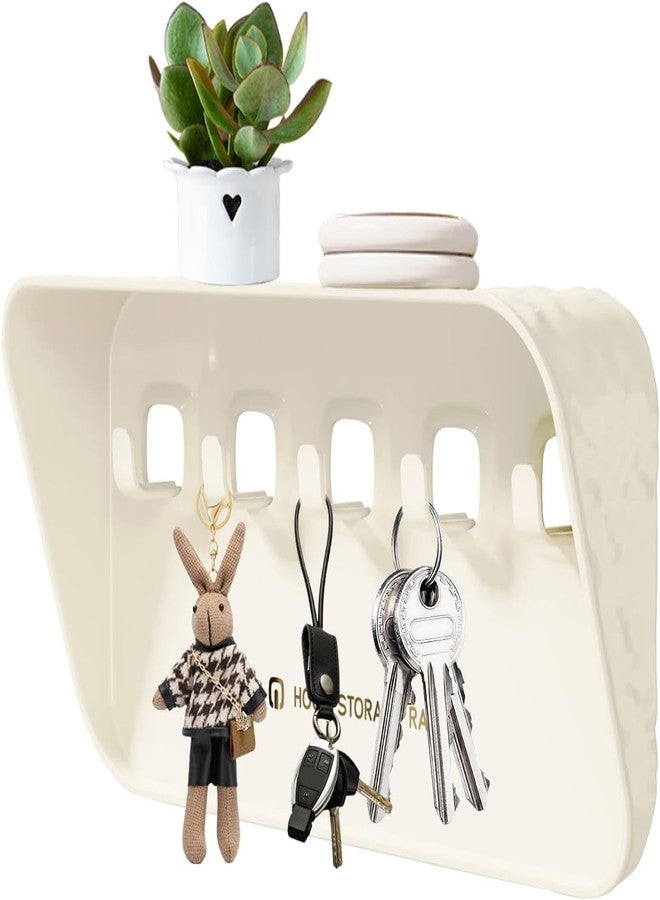 Mforall Key Holder Key Holder with Key Hooks Key Organiser Wall Storage Shelf Wall Mounting for Keys Hooks for Home, Office, Kitchen, Bathroom, Bedroom, Living Room 5 Hook (White) - Image 1